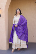 Purple Real Mirror with Zari Embroidered lace work Suit Set
