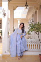 Blue Mal Chanderi Beads embroidery work Suit Set