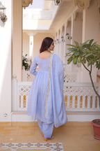 Blue Mal Chanderi Beads embroidery work Suit Set