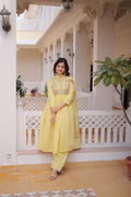 Yellow Mal Chanderi Beads embroidery work Suit Set