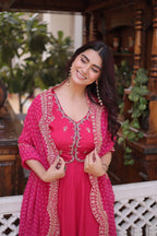 Pink Embroidery Bandhani Style Suit Set