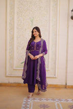 Purple Embroidery Bandhani Style Suit Set