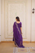 Purple Embroidery Bandhani Style Suit Set