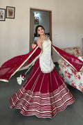White & Maroon Silk Georgette Lehenga Choli