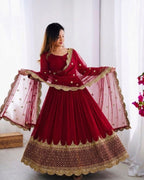 Maroon Embroidered Sequence Work Anarkali