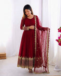 Maroon Embroidered Sequence Work Anarkali