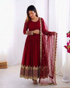 Maroon Embroidered Sequence Work Anarkali