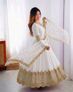 White Embroidered Sequence Work Anarkali