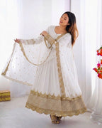 White Embroidered Sequence Work Anarkali