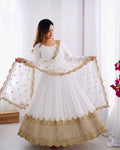 White Embroidered Sequence Work Anarkali