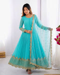Sky Blue Embroidered Sequence Work Anarkali