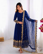 Royal Blue Embroidered Sequence Work Anarkali