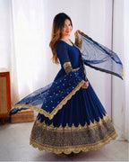 Royal Blue Embroidered Sequence Work Anarkali