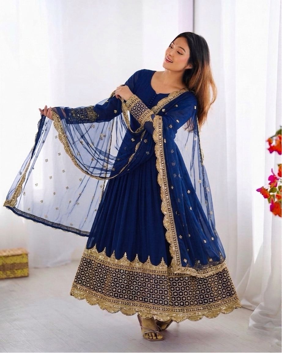 Royal Blue Embroidered Sequence Work Anarkali