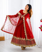 Red Embroidered Sequence Work Anarkali