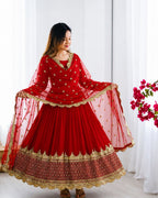 Red Embroidered Sequence Work Anarkali