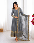 Gray Embroidered Sequence Work Anarkali