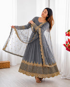 Gray Embroidered Sequence Work Anarkali