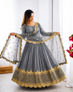 Gray Embroidered Sequence Work Anarkali