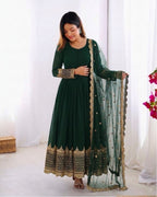 Green Embroidered Sequence Work Anarkali