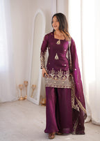 Purple Embroidery Sequence Work Sharara Set