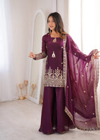 Purple Embroidery Sequence Work Sharara Set