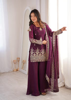 Purple Embroidery Sequence Work Sharara Set