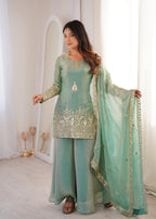Sky Blue Embroidery Sequence Work Sharara Set