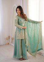 Sky Blue Embroidery Sequence Work Sharara Set