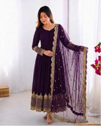 Purple Embroidered Sequence Work Anarkali