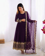 Purple Embroidered Sequence Work Anarkali