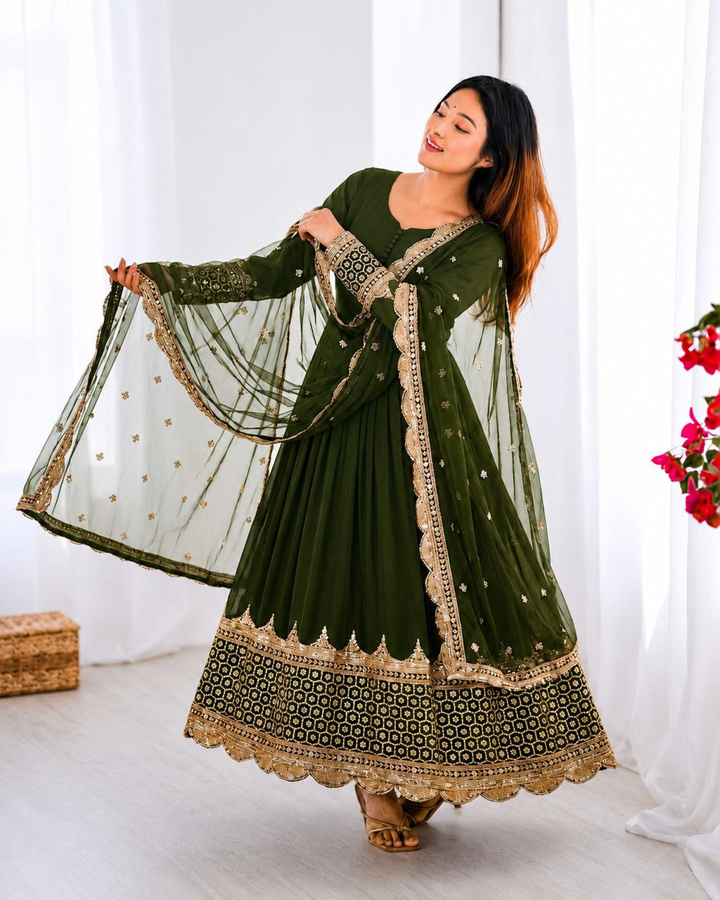 Mahendi Embroidered Sequence Work Anarkali