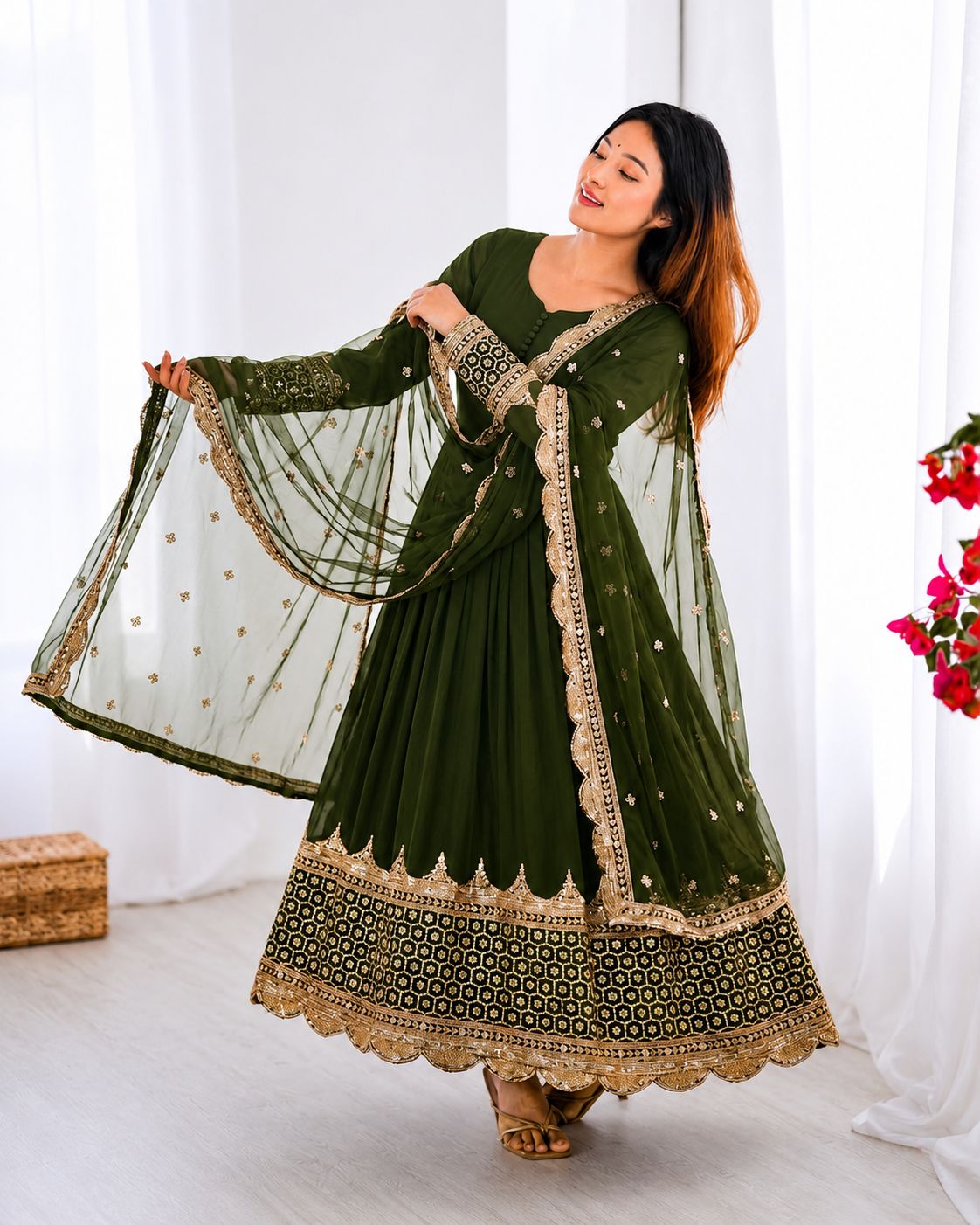 Mahendi Embroidered Sequence Work Anarkali