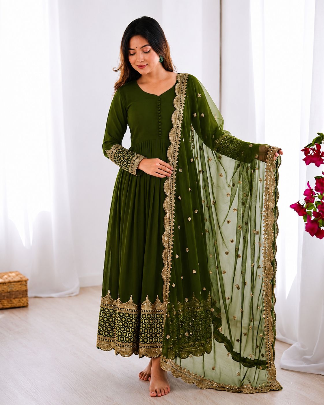 Mahendi Embroidered Sequence Work Anarkali