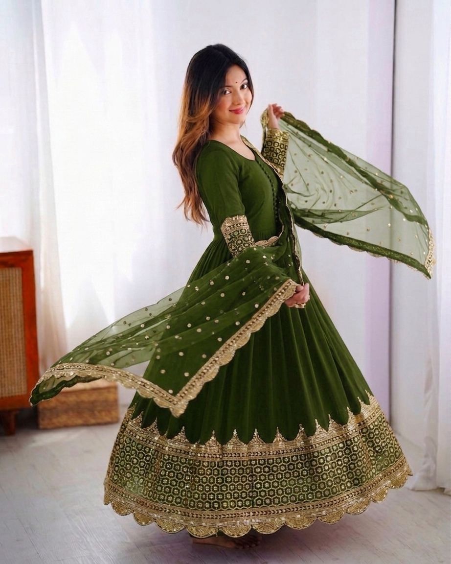 Mahendi Embroidered Sequence Work Anarkali