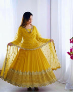 Yellow Embroidered Sequence Work Anarkali
