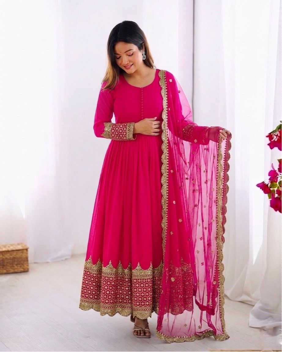 Magenta Embroidered Sequence Work Anarkali
