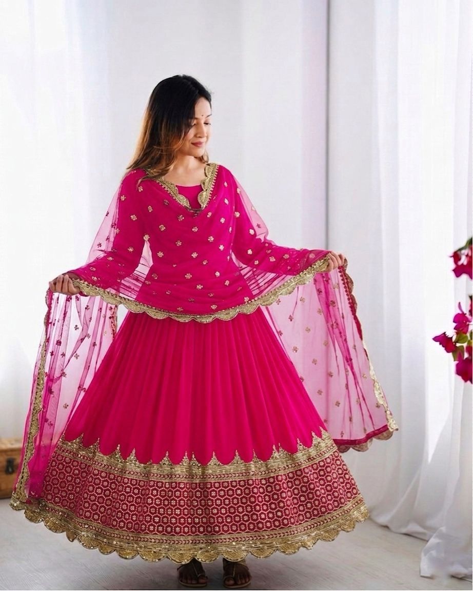 Magenta Embroidered Sequence Work Anarkali