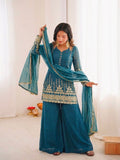 Blue Embroidery Sequence Work Sharara Suit