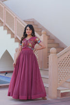 Magenta Kalamkari Print With Koti-Gown