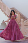 Magenta Kalamkari Print With Koti-Gown