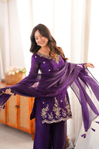 Purple Embroidery Tassel Work Sharara Suit Set