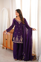 Purple Embroidery Tassel Work Sharara Suit Set
