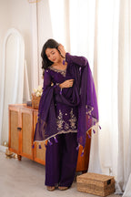 Purple Embroidery Tassel Work Sharara Suit Set