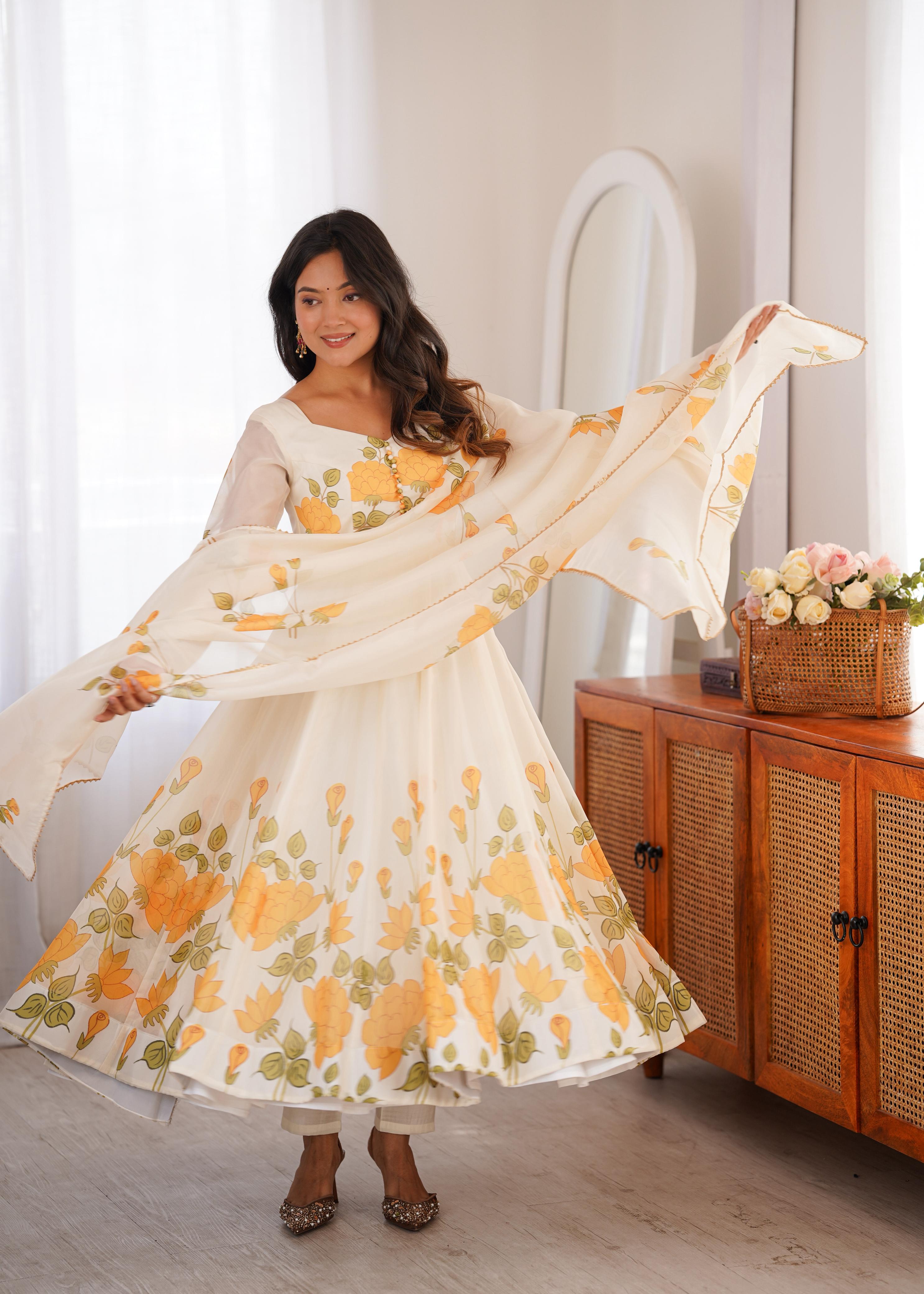 Sunflower Whisper Organza Anarkali