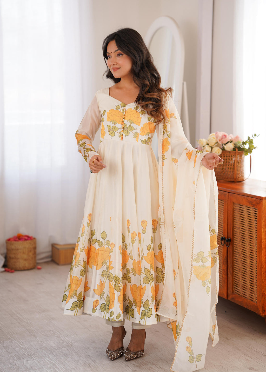 Sunflower Whisper Organza Anarkali