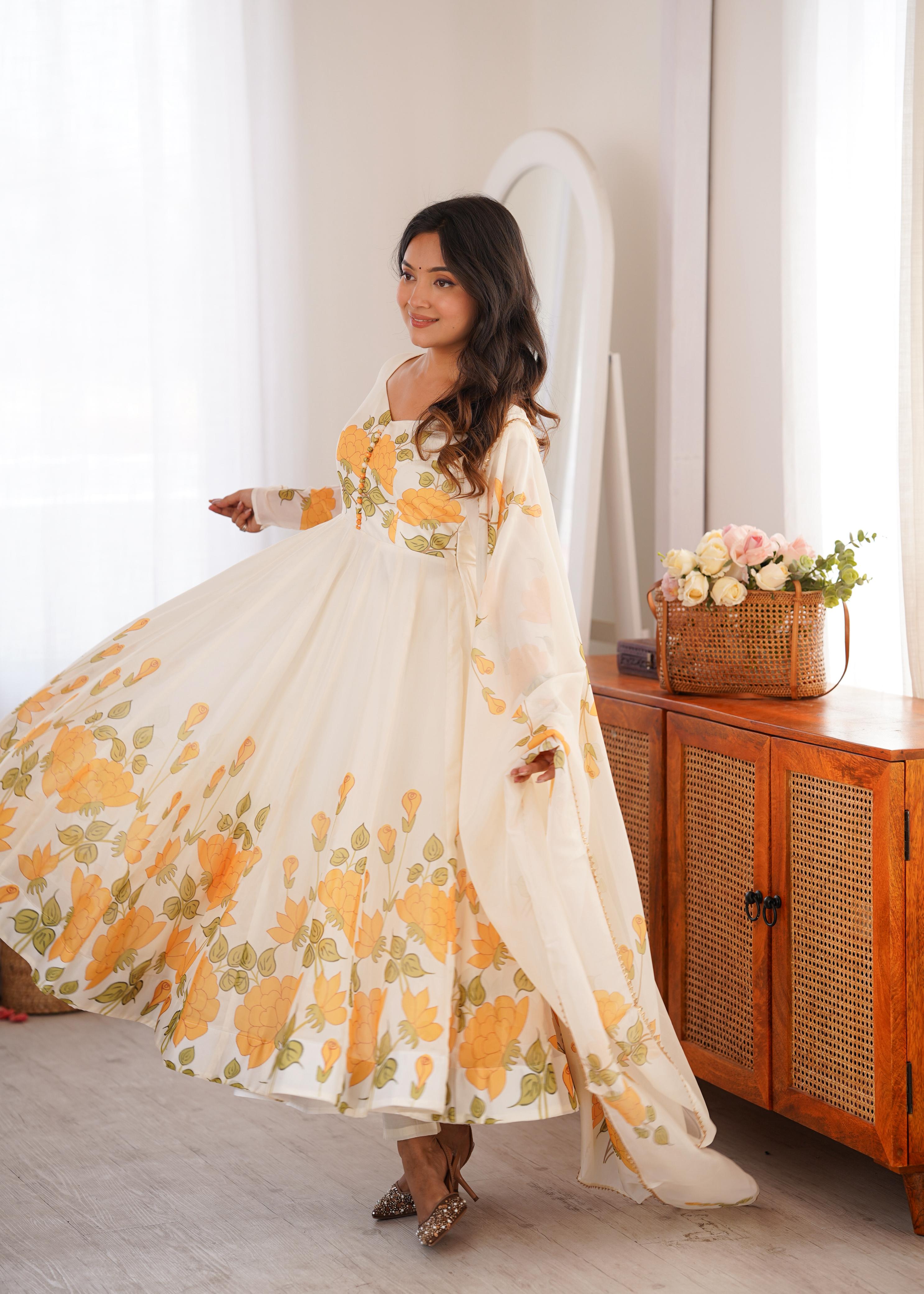 Sunflower Whisper Organza Anarkali