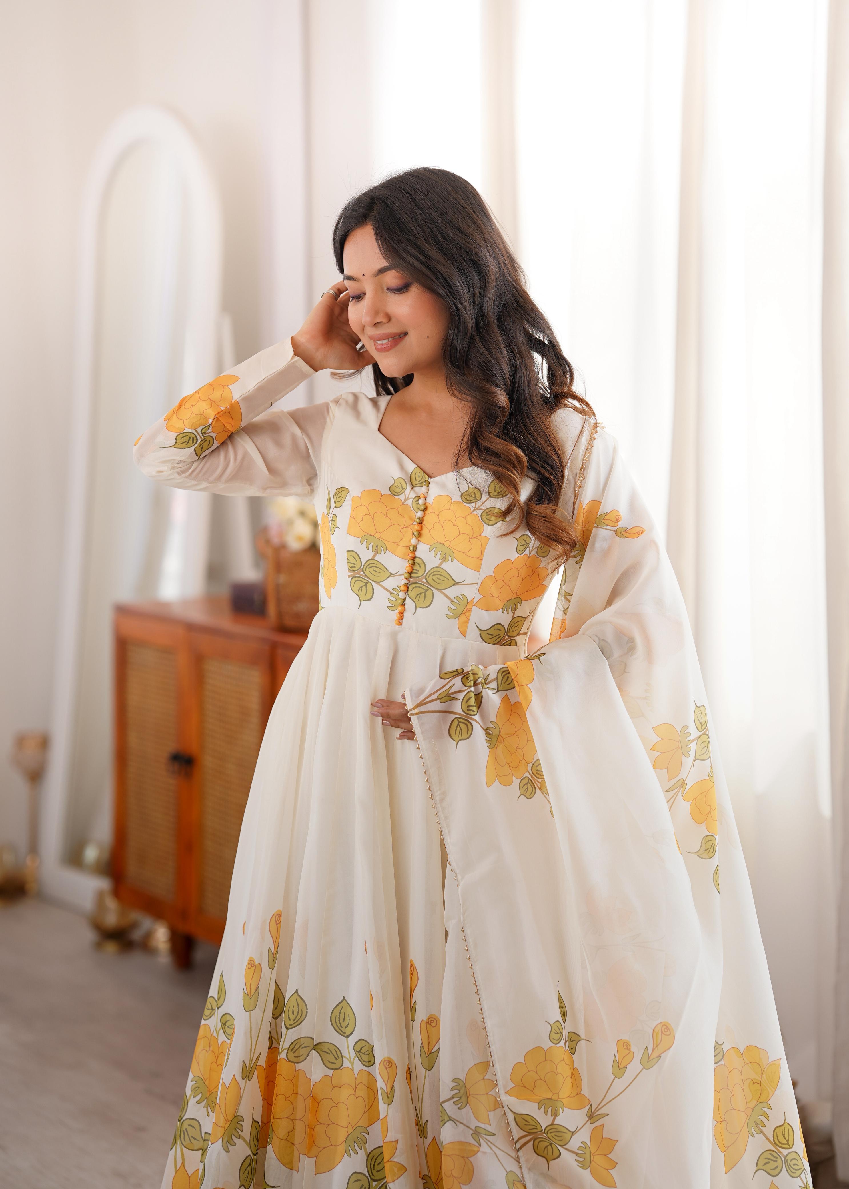 Sunflower Whisper Organza Anarkali