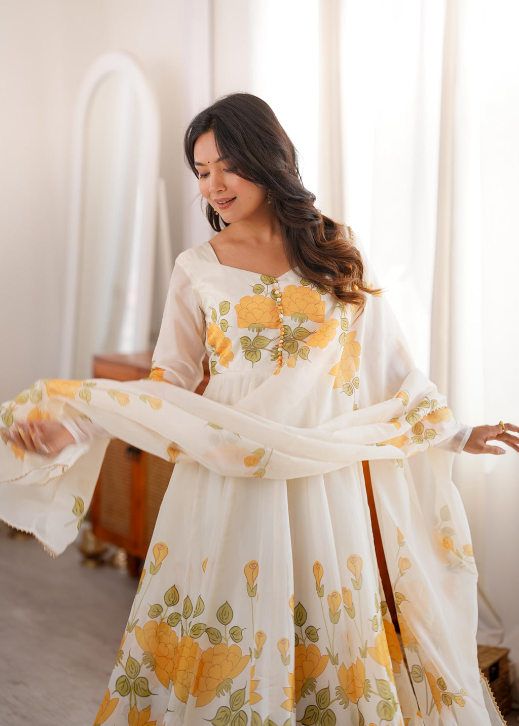 Sunflower Whisper Organza Anarkali