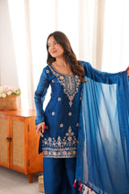 Tea Blue Embroidery Tassel Work Sharara Suit Set